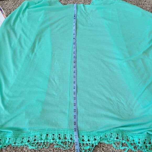 Catalina Woman's Swimsuit Cover up, beach cover up Kimono, Teal Cream , Large - Picture 9 of 11